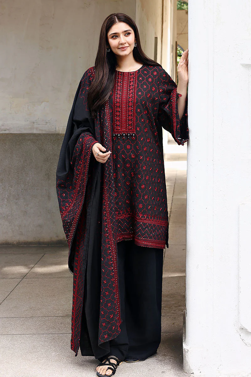 GARNET GRACE-3PC DHANAK EMBROIDERED SUIT