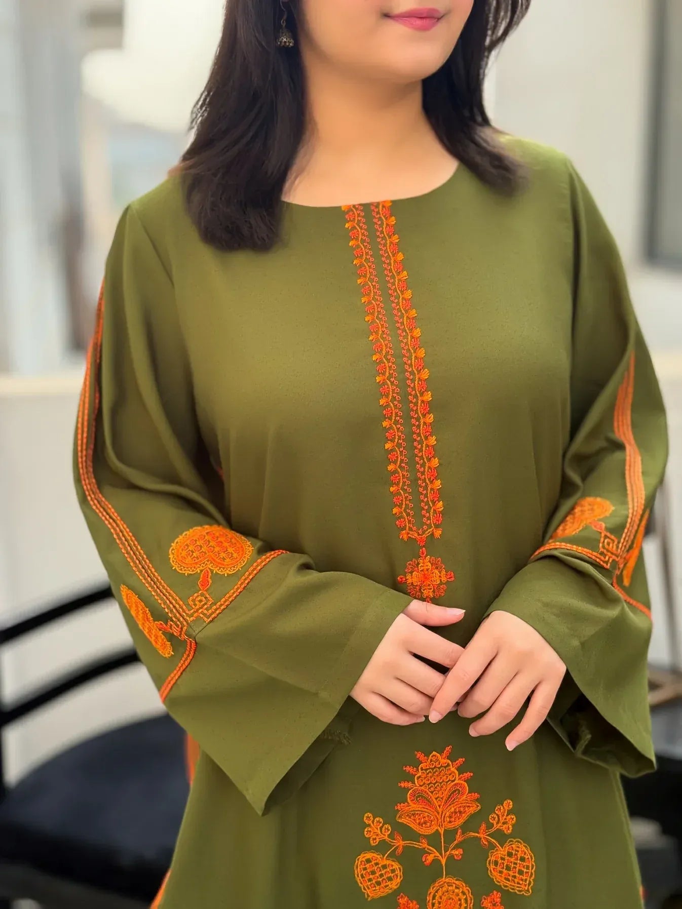 UMZAY LEAF GREEN EMB 2PC